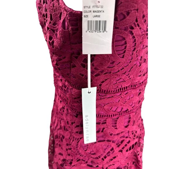 Adelyn Rae Women's Crochet Lace Crewneck Fit & Flare Party Dress Magenta Size L - Picture 6 of 13